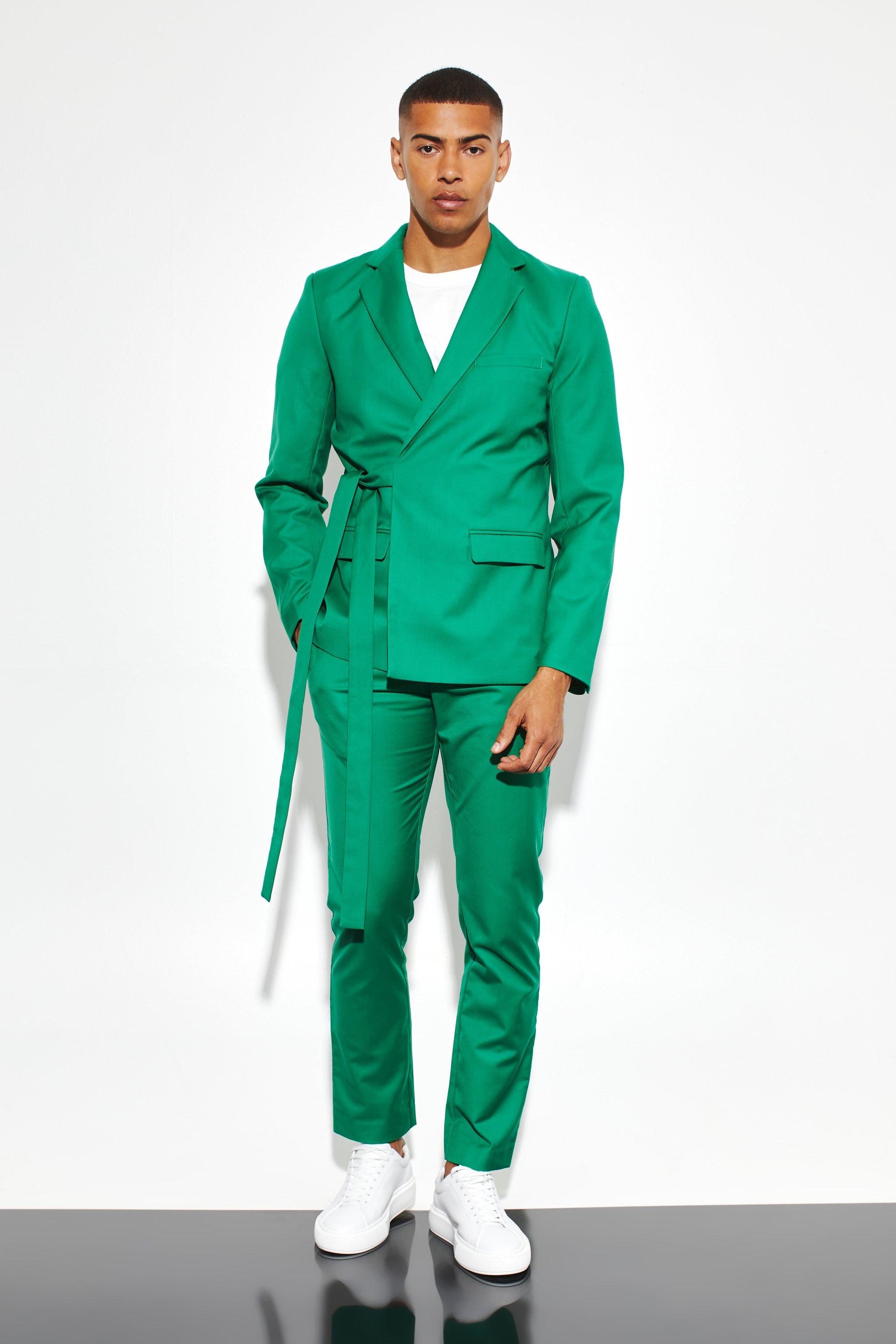 Green slim fit suit sale